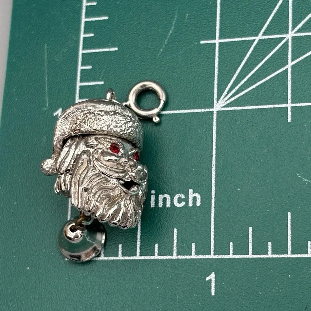 Rare Monet 1960s Charm Santa Claus Head Mechanical HAVE A MERRY Signed Christmas